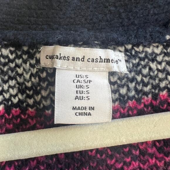 Cupcakes & Cashmere Faire Isle Button Cardigan Pink & Navy Size S - Picture 3 of 6